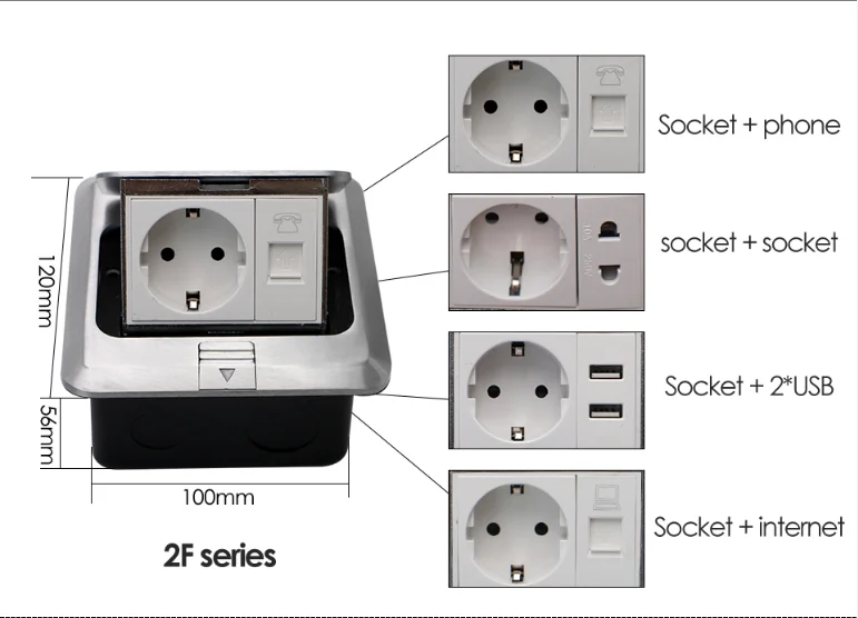 EU Floor Socket USB Charging Port Phone RJ45 Computer Aluminum Alloy Silver Waterproof Panel Copper Gold Pop Up Ground Plug 16A