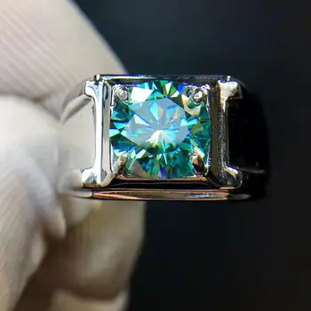 

Green Man ring Moissanite Man rings 2CT jewelry Free shipping gemstone 925 sterling silver Man RING