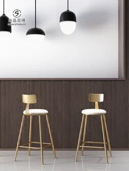 

Nordic Bar Chair Tieyiins Creative Dining Chair Golden Bar Chair Simple Barstool Cafe Back High-legged Chair