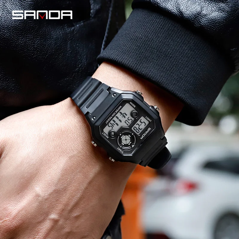 SANDA Брендовые мужские спортивные часы Chronos обратного отсчета, мужские водонепроницаемые светодиодный цифровые часы, военные мужские часы, мужские часы