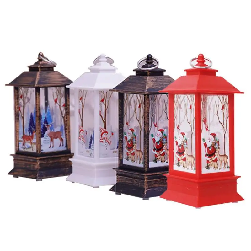 LED Night Light Xmas Wind Lamp Hand-made Retro Exquisite Painting Pattern Table Candlesticks Lantern Pendants Outdoor Decor