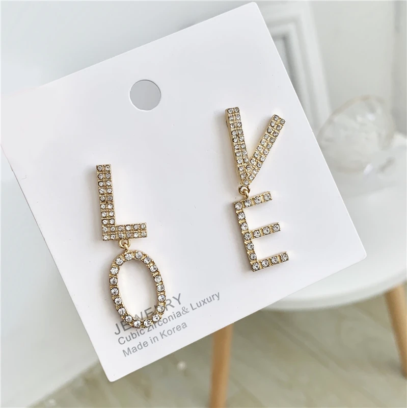 

Love you web celebrity temperament contracted letters stud earrings long exaggerated personality joker fairy maiden earrings