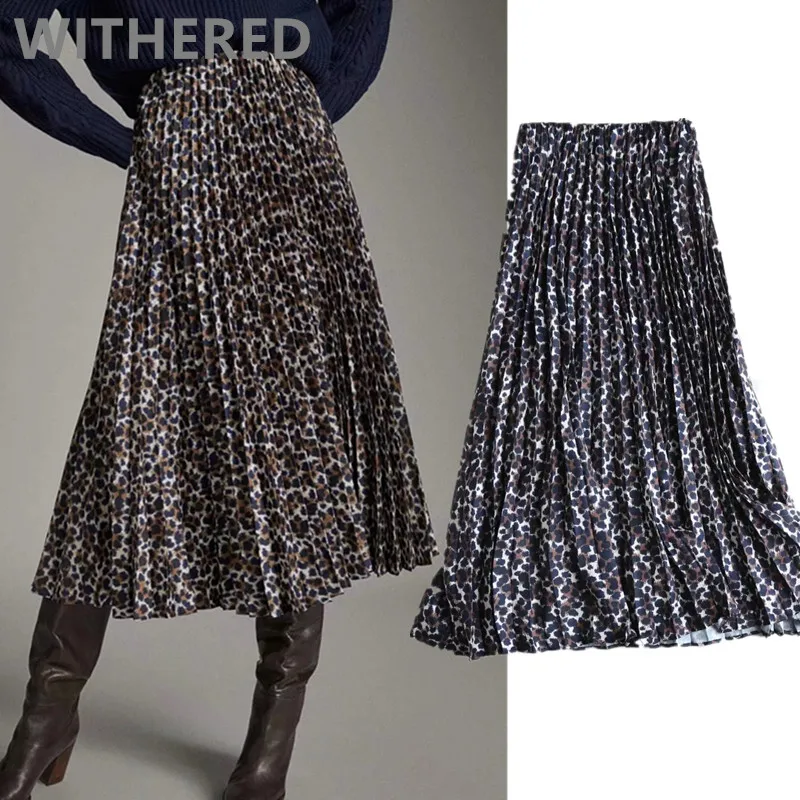 

Withered spring england vintage Leopard Print simple midi skirt women faldas mujer moda 2020 long skirts womens 2 pieces set