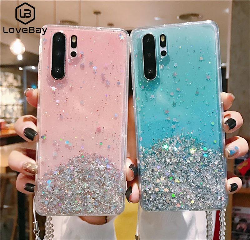 Lovebay чехол с блестками градиентный телефонный для huawei P20 P30 Lite Коврики 20 30 Pro Honor 8 9 10