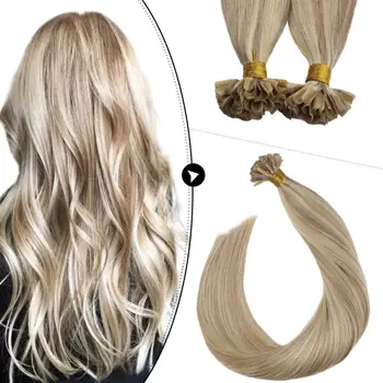 

[New] Ugeat Keratin Capsules Human Hair Hot Fusion Hair U Nail Tip Hair Extensions #P18/613 Highlight Blonde Hair 1g/1s 50-100g