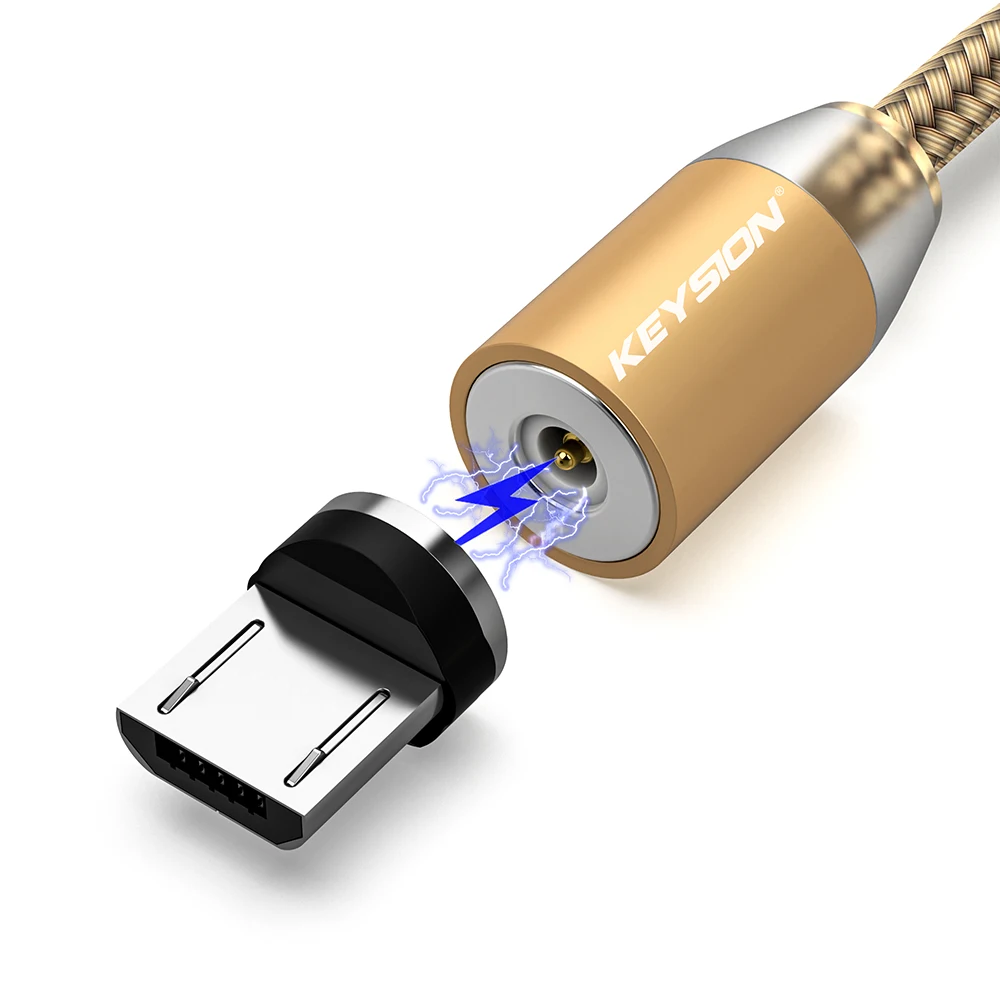 KEYSION светодиодный магнитный usb-кабель, кабель для быстрой зарядки типа C, Магнитный зарядный кабель Micro USB для зарядки и передачи данных, кабель USB для мобильного телефона - Цвет: For Micro Gold