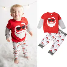 Модная Рождественская одежда для маленьких мальчиков, топы с длинными рукавами и изображением Санты, свитшот, штаны, комплект одежды