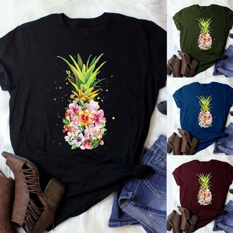2020 New Women Clothes Abstract Funny T Shirt Aesthetic Print Tshirt Leisure Short Sleeve O-neck Tops Fruit T-shirt Tees | Женская