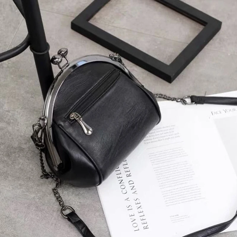 New vintage two straps shell lock bag chain women shoulder crossbody PU leather tote handbags purses