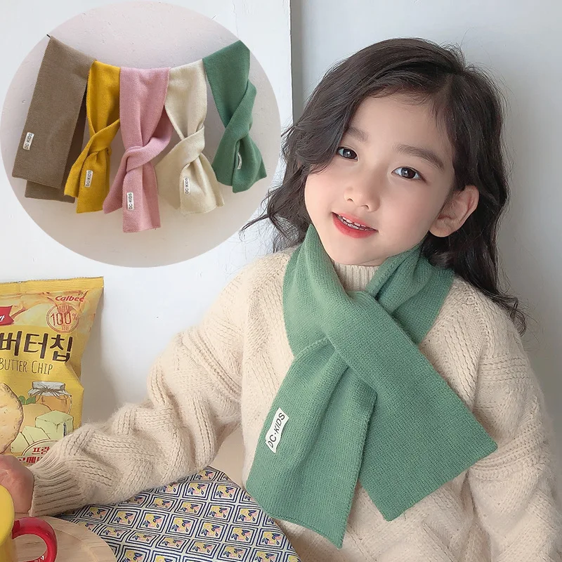 Korean Warm Children's Scarf  Winter Baby Boy Girl Wool Knit Thicken Cross Protect Cervical Spine Collar Neck Guards Scarves Q76 images - 6