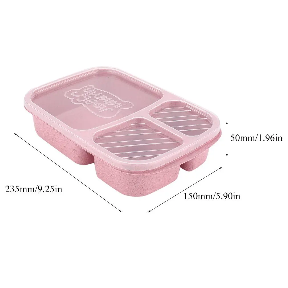 4 цвета Пшеница клубника Bento Box 3 сетки с крышкой микроволновая печь еда коробка контейнер для хранения столовая посуда набор