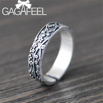

GAGAFEEL New Plum Flower Ring For Women Elegant 925 Sterling Silver Flower Open Rings Vintage Adjustable Size Floral Ring