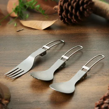 

Portable Outdoor Ultralight Titanium Dinnerware Set 3 In 1 Picnic Cookware Foldable Fork Spoon Fork For Camping Cooking