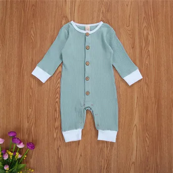 

Newborn Baby Boys Girls Romper Cute Ribbed Knitted Button Rompers Long Sleeve Jumpsuit Toddler Infant Clothes Pajama Outfits