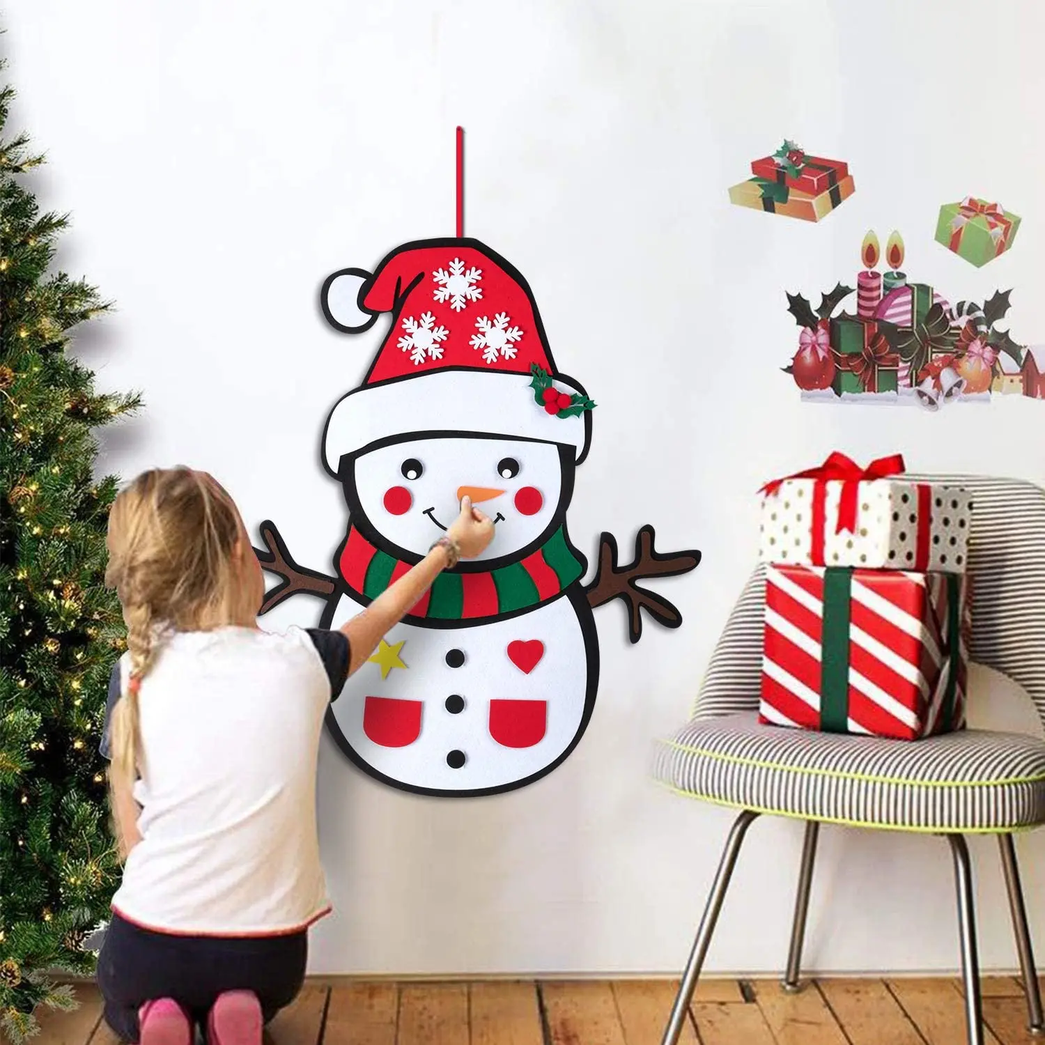 Baby Montessori Toy 32pcs DIY Felt Christmas Tree Toddlers Busy Board Xmas Tree Gift For Boy Girl Door Wall Ornament Decorations
