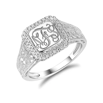 

AILIN Customized 925 Sterling Silver Monogram Ring With Engravings Classic Monogram Ring With Cubic Zirconia Mother's Day Gift
