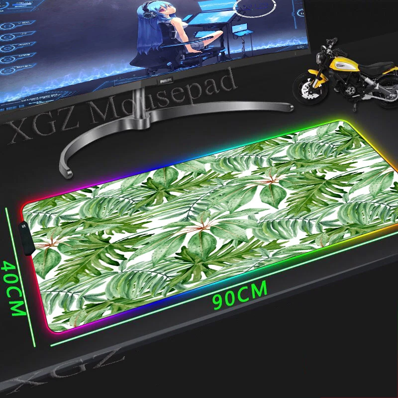 Xgz Custom Large Rgb Gaming Mouse Pad Black Lock Edge Banana Green Leaf Computer Keyboard Desk Speed Rubber Non Slip Xxl Mouse Pads Aliexpress