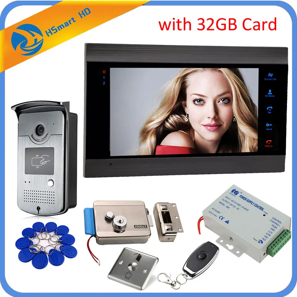 7\ Touch Screen LCD RFID Password Video Door Phone Intercom Doorbell With IR Camera With RFID Key + Electric Lock