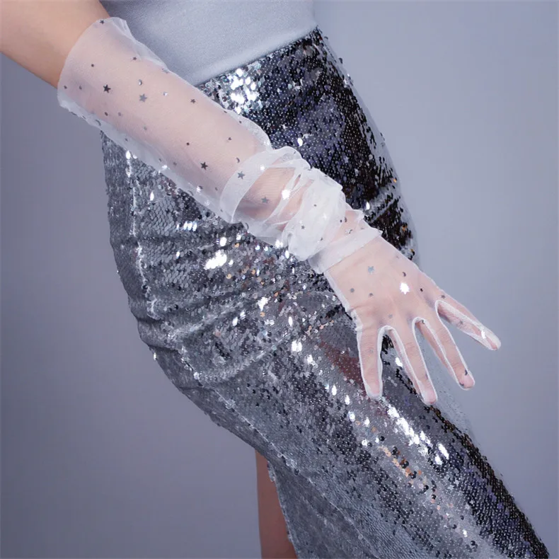 Перчатки Из Сетчатой пряжи 70 см, кружевные тонкие газовые очень длинные чисто белые вечерние перчатки для невесты WWS08