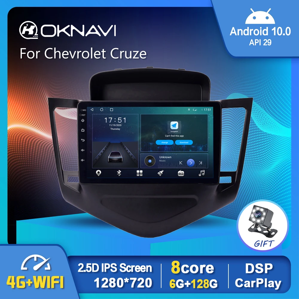 6G 128G Android 10 Car Multimedia Radio Player For Chevrolet Cruze 2008-2015 GPS Stereo DSP Carplay OBD BT Rear View No 2Din DVD |