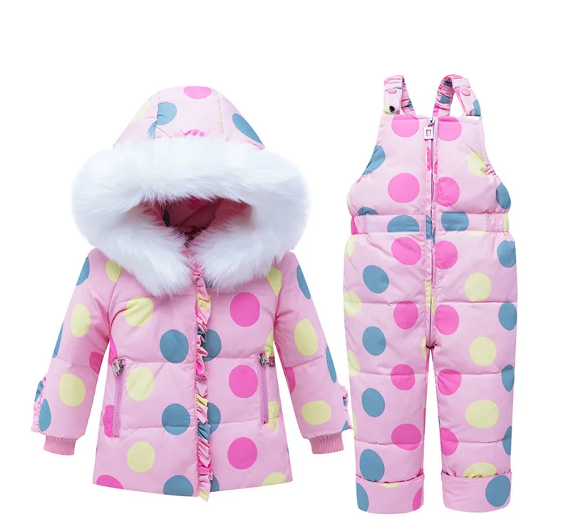 Комплекты зимней одежды для детей Детский пуховик с капюшоном+ комбинезон Детская парка, пальто для девочек, зимний костюм одежда для малышей