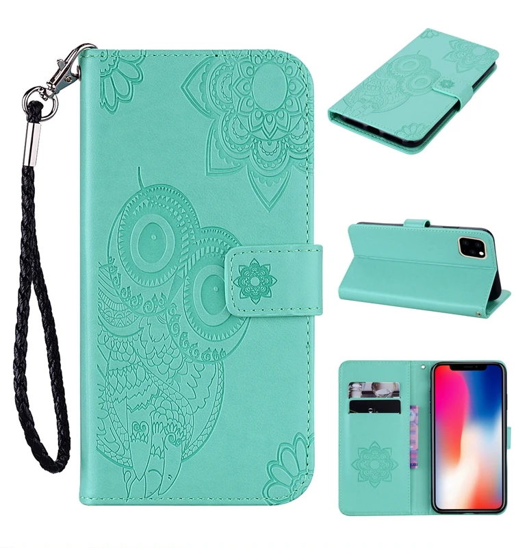 

Leather Wallet Case For Iphone 11 2019 XR XS MAX Galaxy Note 9 (J4 J6 A6 Plus)2018 Owl Flower Lace ID Card Slot Flip Cover 1PCS