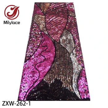 

Latest African Net Lace Fabrics 5 Yards Mixed-color Sequins Tulle Lace Fabric for Wedding Dress Lace ZXW-262