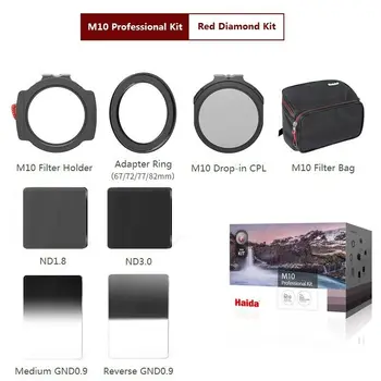 

Optical glass 100mm filter Kit, red diamond Professional Kit with M10 Hoder adapter & CPL ND 3.0 1.8 Medium Reverse GND 0.9
