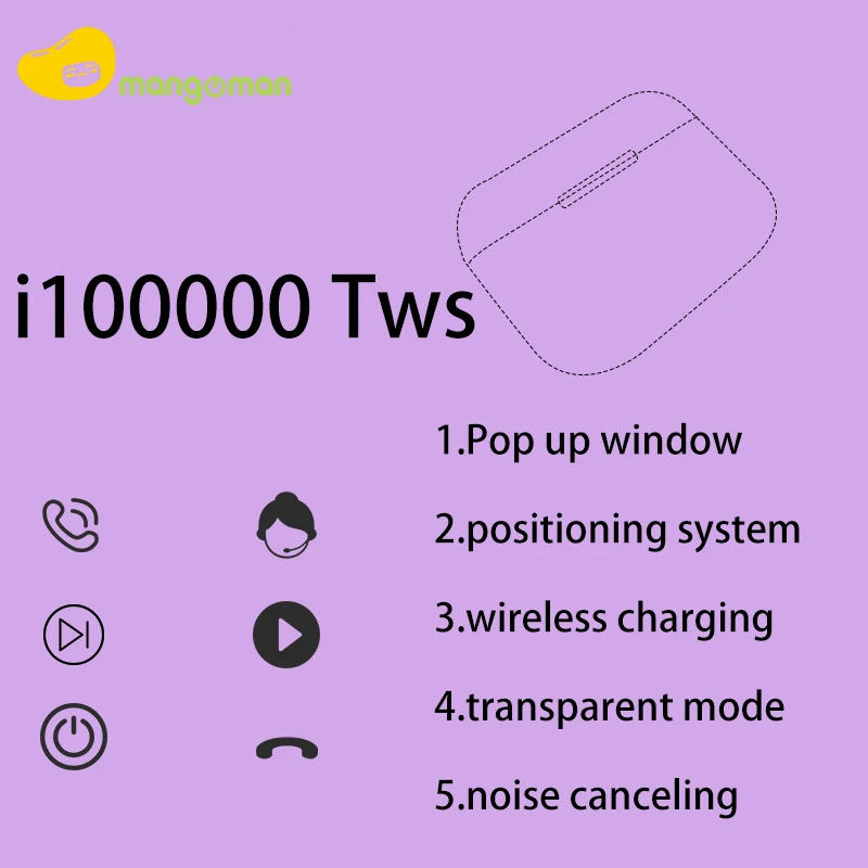 Mangoman i100000 TWS Беспроводная зарядка bluetooth наушники гарнитура pk i2000 i12 беспроводные наушники i100000 Беспроводная зарядка