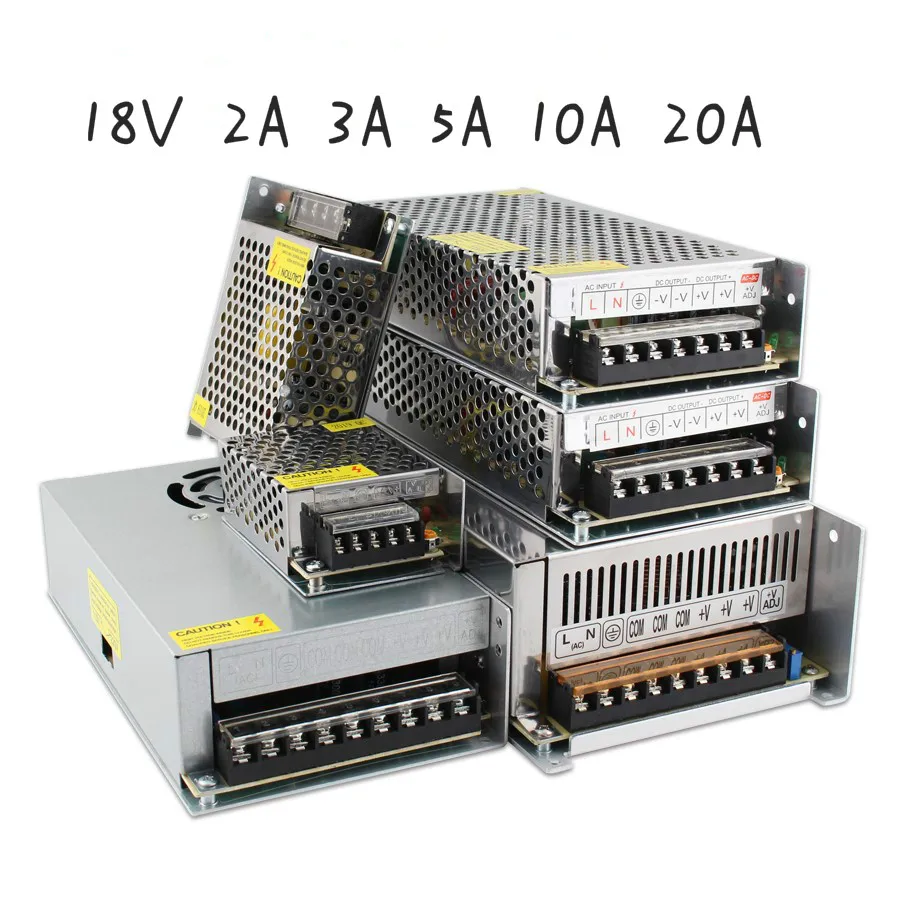 Светодиодный трансформаторы 18 вольт 2A 3A 5A 10A 20A Питание 18 V AC 220 V Питание для светодиодный полосы трансформаторы системы освещения