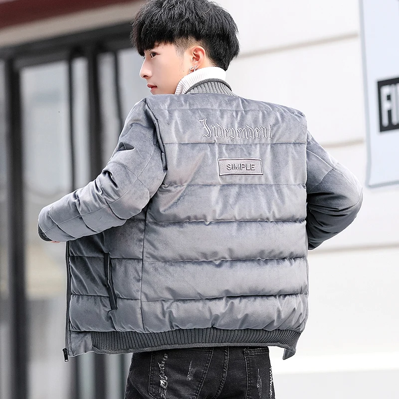 2019 winter new cotton coat men's gold velvet Casual suit collar jacket youth short Thick Chinese Style Black Dark Grey 2019 winter new cotton coat men's gold velvet Casual suit collar jacket youth short Thick Chinese Style Black Dark Grey