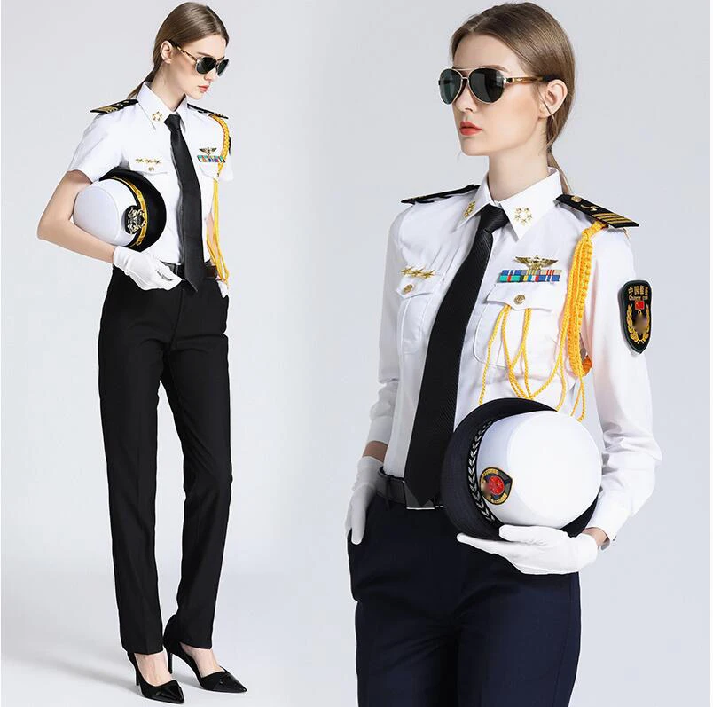 

Seawoman's Security Uniform Shirt + Accessories Woman Captain Uniform Pilot Shirt Seawoman's Shirt Short Long Sleeve Show Jacket
