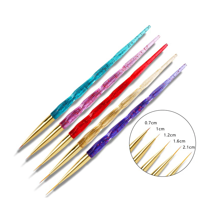 5pcs set Роскошная блестящая Кисть для ногтей, УФ-гель, пудра, инструмент для маникюра, светильник, терапия, ручка, 5 шт., акриловая ручка для рисования ногтей на пальцах, набор ручек с крючками - Цвет: 5pcs set