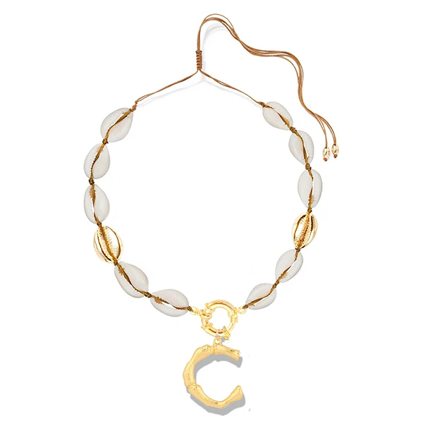 Alfabet 26 букв вешалка ketting boho natuurlijke Porceleinslak shell ketting voor vrouwen bohemian kettingen femme лучший подарок 2 - Окраска металла: C