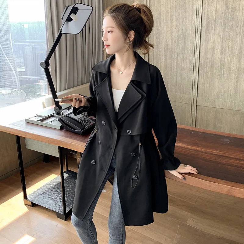 Ladies Fashion Knee-length Trench Coat-3