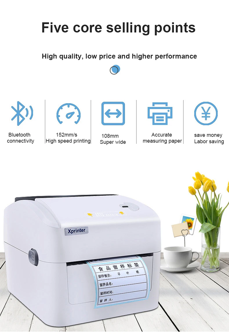 small phone printer Xp-420B Label Printer Thermal Paper Code Can Print Width 20-108mm Label Printer Electronic Package Qr Code Receipt Printing mini printer peripage