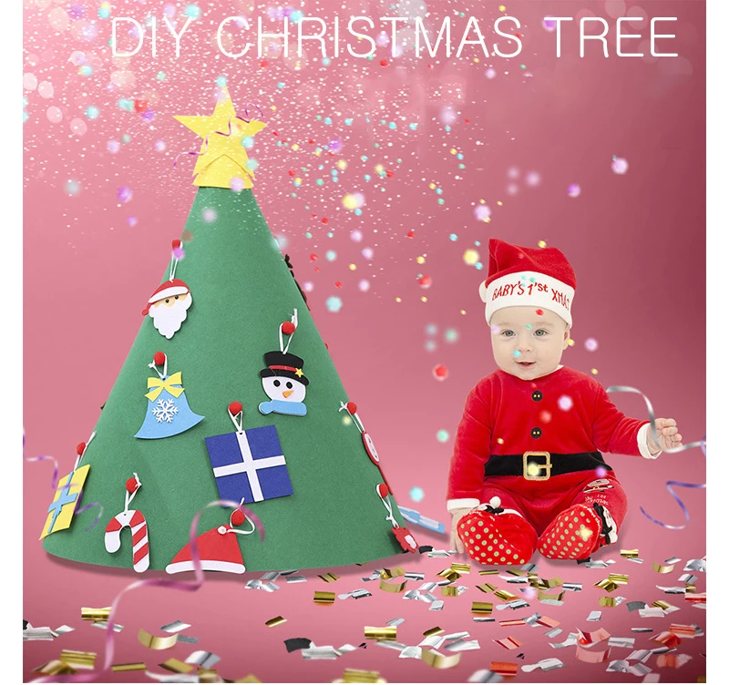 DIY войлочная Рождественская елка, новогодние подарки, детские игрушки, искусственное дерево, детская Рождественская вечеринка, двери, Настенные подвесные украшения для дома