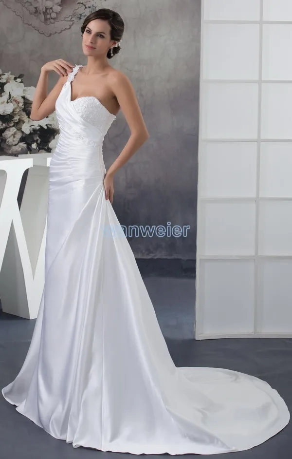

free shipping 2016 new design custom size/color mundial handmade flowers ball gown bridal gown one shoulder white wedding dress