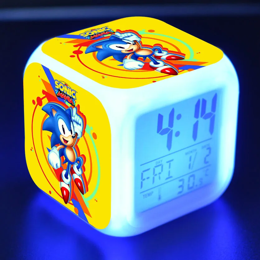 Аниме Sonic Фигурки игрушки Красочные флэш цифровой будильник светодиодный светильник украшения игрушки для рождественских подарков