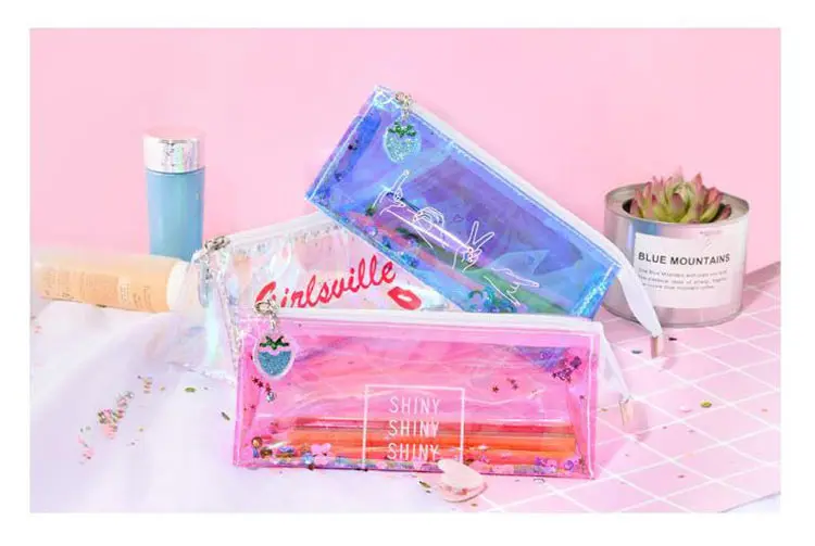 AngelHere Store кавайный чехол для карандаша, лазерная сумка для карандашей, зыбучий песок, милый студенческий чехол для карандашей, для хранения, офиса, школы, канцелярские принадлежности