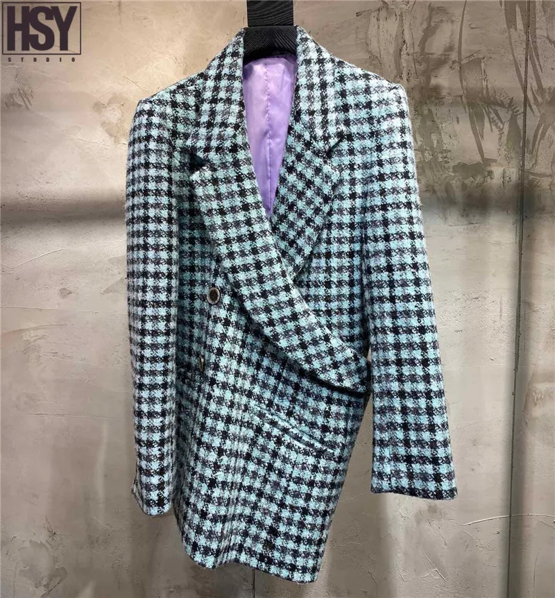 【HSY】2019 Осень Зима Новый женский костюм куртка Асимметричная обертка укладки