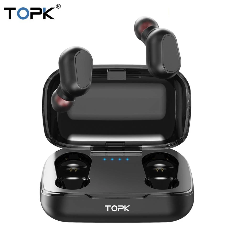 TOPK TWS Bluetooth 5 0 настоящие Беспроводные наушники с микрофоном светодиодный дисплей