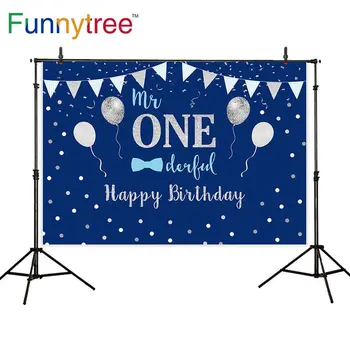 

Funnytree backdrops photocall Blue Banner boy baby shower 1st Birthday Mr wonderful Photo photography Backgrounds photophone