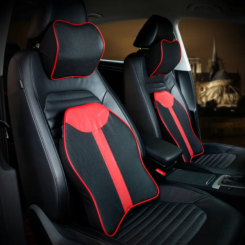 

Automotive Headrest Lumbar Support Pillow Set Automotive Waist Cushion Memory Foam Headrest Lumbar Support Pillow Genuine Leathe