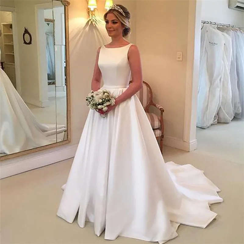 Свадебные платья 2021 с карманами Vestido Noiva элегантное атласное свадебное платье без