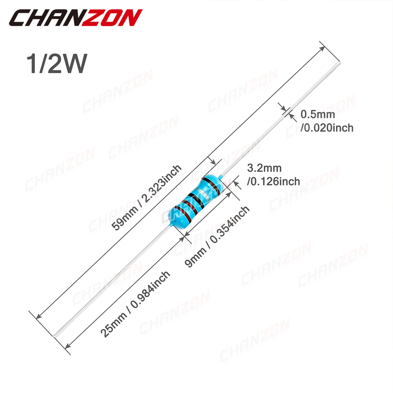 100 Stück/Packung 1/2 W 1 % Metallschichtwiderstand 1 100 220 330 470 1 K 4,7 K 10 K 15 K 47 K 100 K Ohm 2K2 4K7 0,5 W Durchgangsloch-Festwiderstand – Detail 2