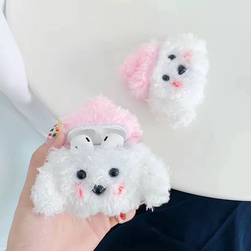3D милый чехол для наушников для Airpods, чехол с плюшевой куклой из мультфильма, чехол для Airpods 2, чехол с пушистым плюшевым фруктом, аксессуары с брелком