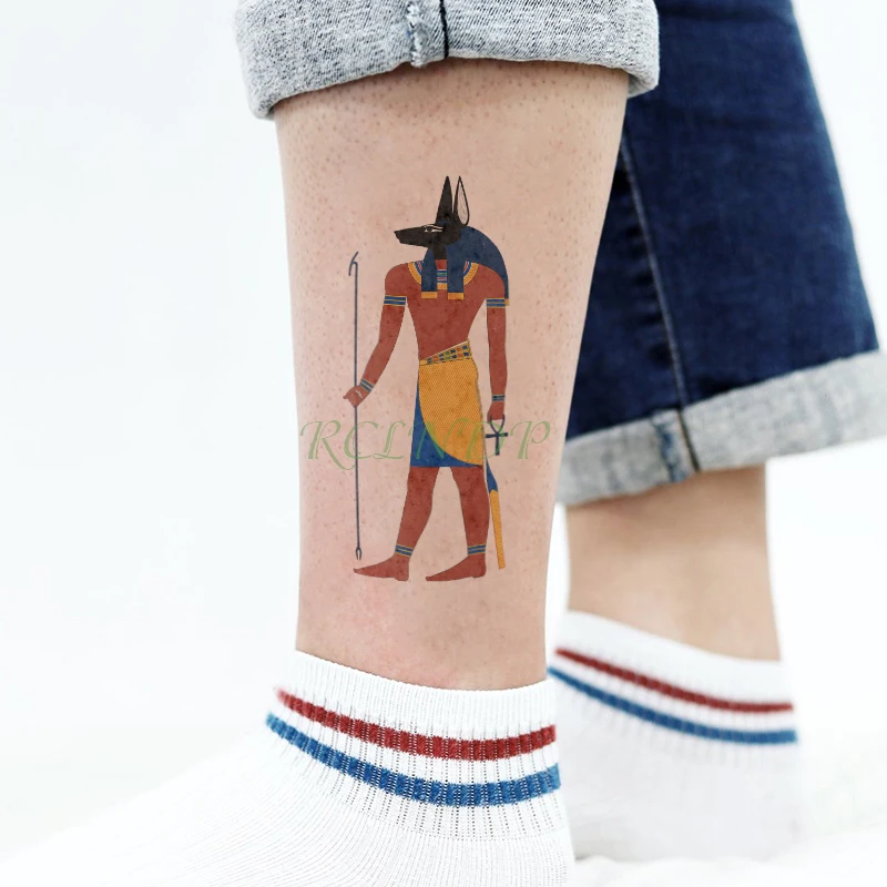 Waterproof Temporary Tattoo Sticker Egypt Anubis jackal tatto stickers flash tatoo fake tattoos for kid girl Men women | Красота и
