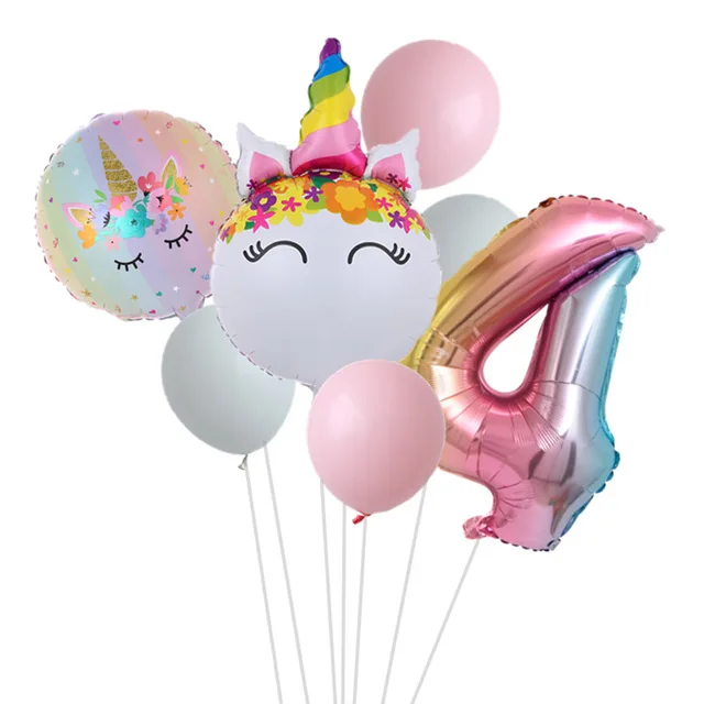 Rainbow Unicorn Balloon Number Foil Globos 1 2 3 4 Years Old Birthday Party Decoration Kid Unicorn Theme Party Wedding Balls Toy set 4