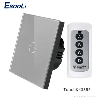

Esooli Gray EU Standard Remote Control wall light Touch Switch 1 Gang 1 Way Wireless Remote Control Touch Light Switch